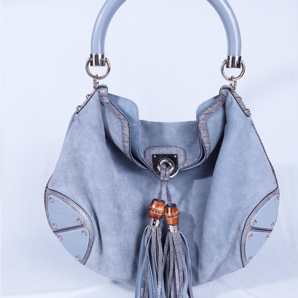 Vintage Gucci Indy Bag l large l Grey suede l Python